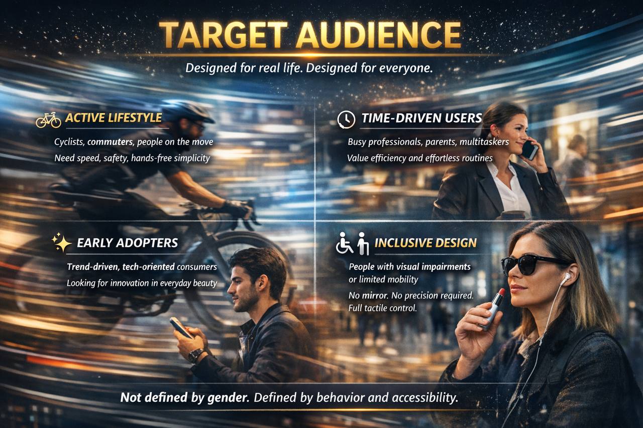 Audience board showing accessibility and no-mirror positioning as part of the ONE TOUCH concept.